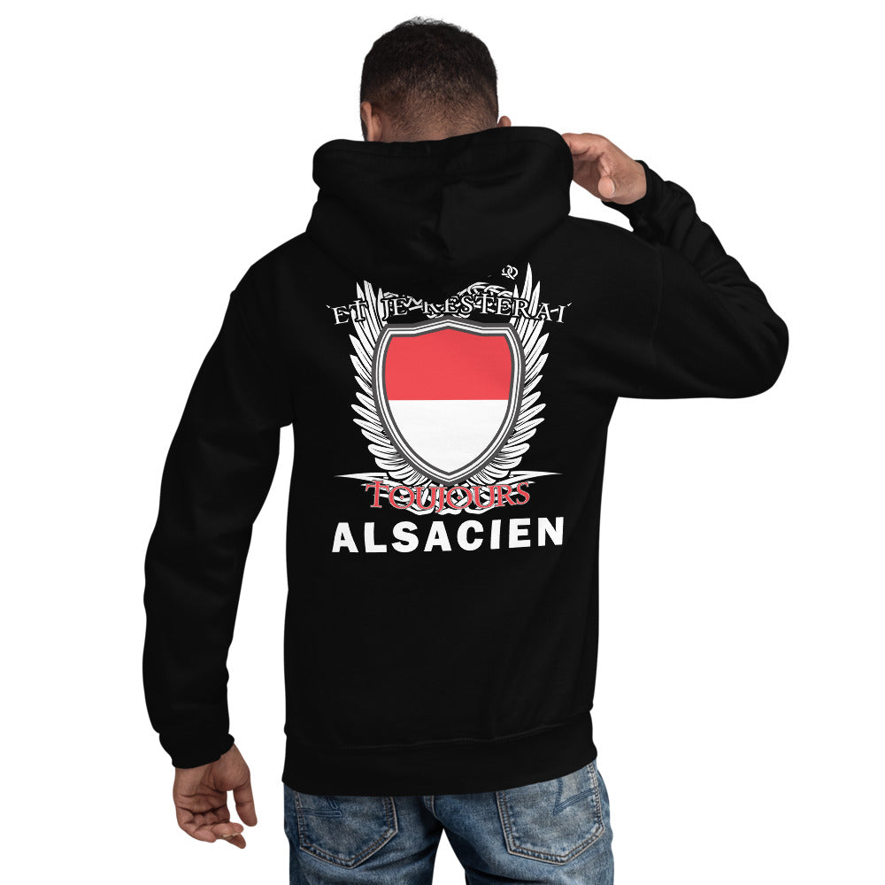 Sweat à capuche Alsace noir dos - Je suis et je resterai Toujours Alsacien