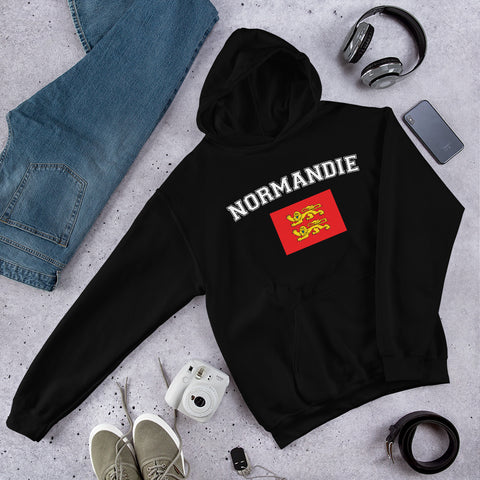 Normandie - Sweatshirt à capuche avec drapeau de la Normandie aux deux Léopards