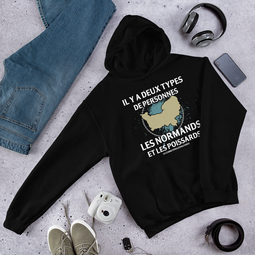 Sweat à capuche Normands et Poissards bleu marine - Deux types de personnes
