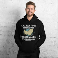 Thumbnail for Sweat à capuche Normands et Poissards gris foncé chiné - Deux types de personnes