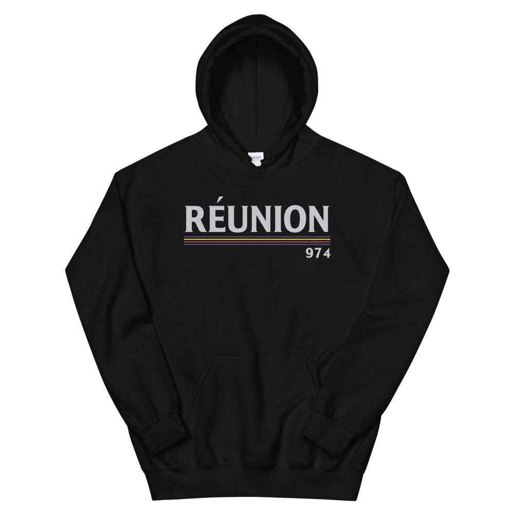 Sweat à Capuche Réunion noir - style vintage et confortable