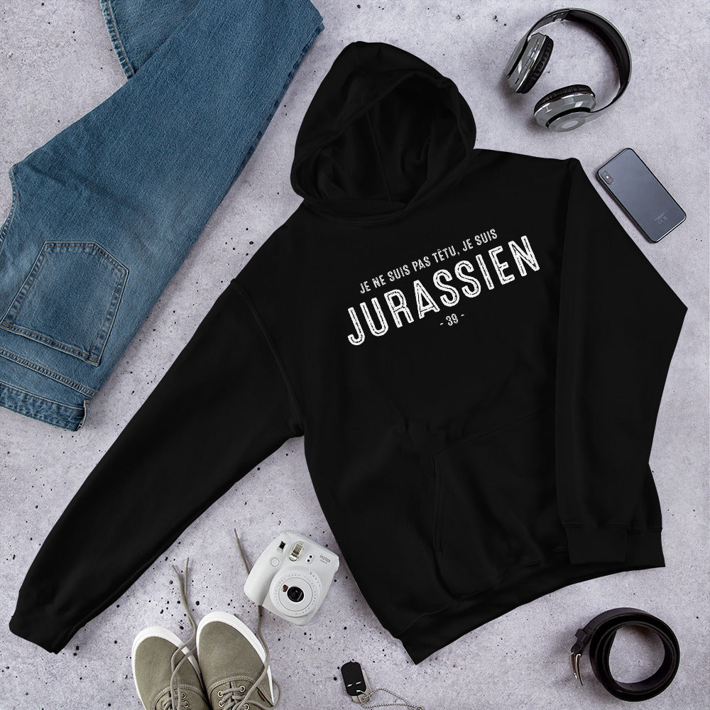 Sweatshirt Jurassien noir dos - Je ne suis pas têtu