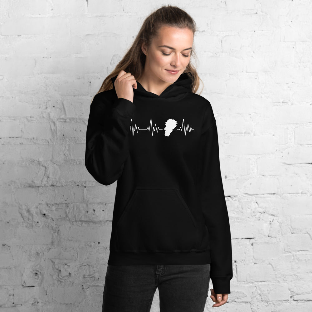 Sweatshirt Franche-Comté bleu indigo - Battement de cœur avec carte
