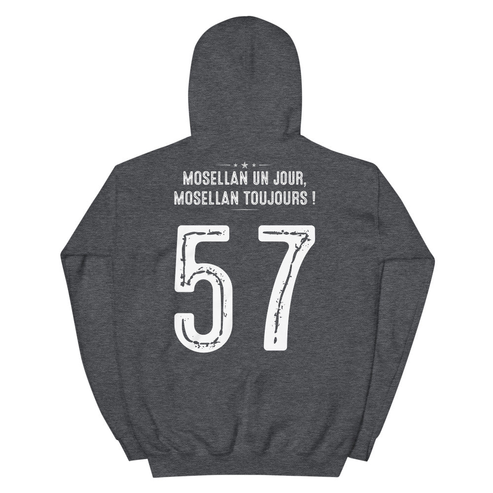 Sweat à capuche Lorraine gris sport dos - Mosellan un jour, toujours
