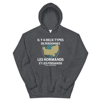 Thumbnail for Sweat à capuche Normands et Poissards gris foncé chiné dos - Deux types de personnes