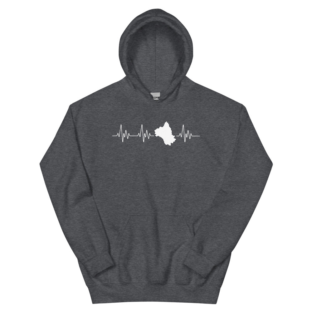 Sweat à capuche Aveyron bleu indigo - Battement de coeur carte