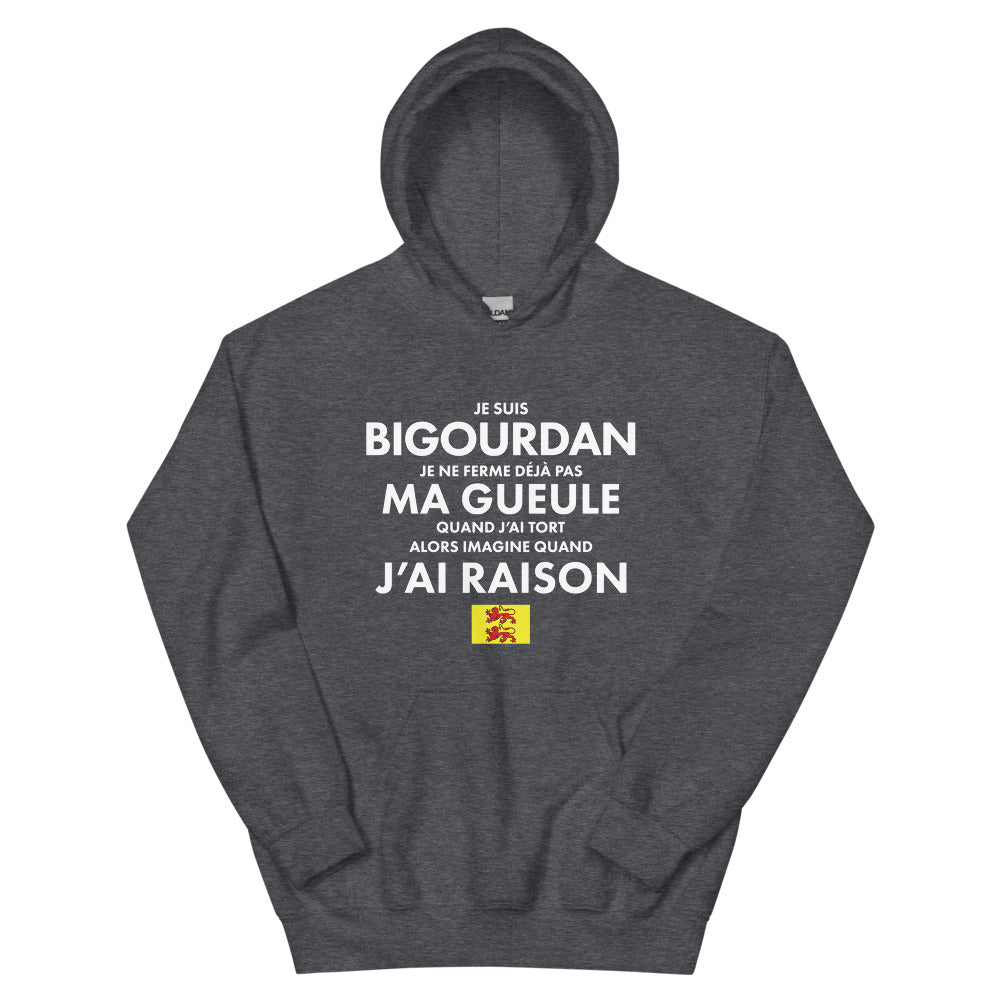 Sweatshirt Bigourdan noir face - Je suis Bigourdan je ne ferme pas ma gueule