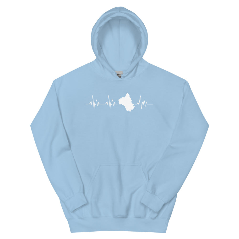 Sweat à capuche Aveyron rouge dos - Battement de coeur carte