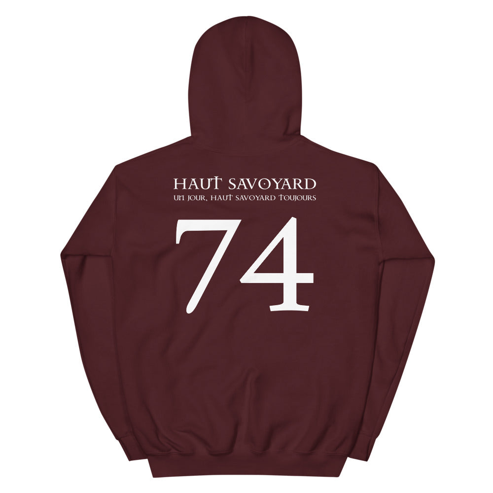 Sweat à capuche Haut-Savoie bordeaux dos - Haut-Savoyard un jour, toujours