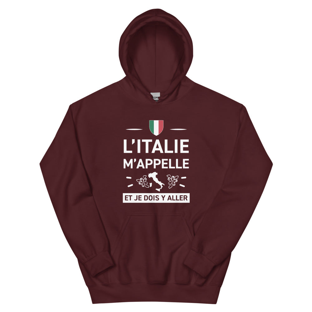 Sweatshirt Italie noir dos - L'appel du voyage avec humour