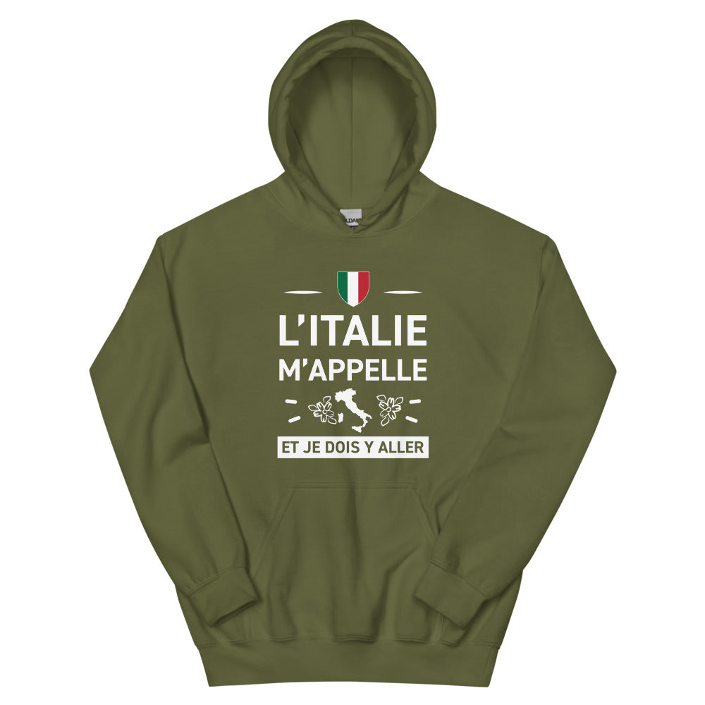 Sweatshirt Italie bleu indigo dos - L'appel du voyage avec humour