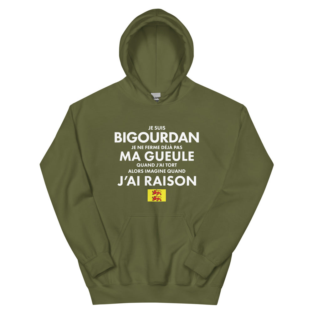 Sweatshirt Bigourdan bleu marine face - Je suis Bigourdan je ne ferme pas ma gueule