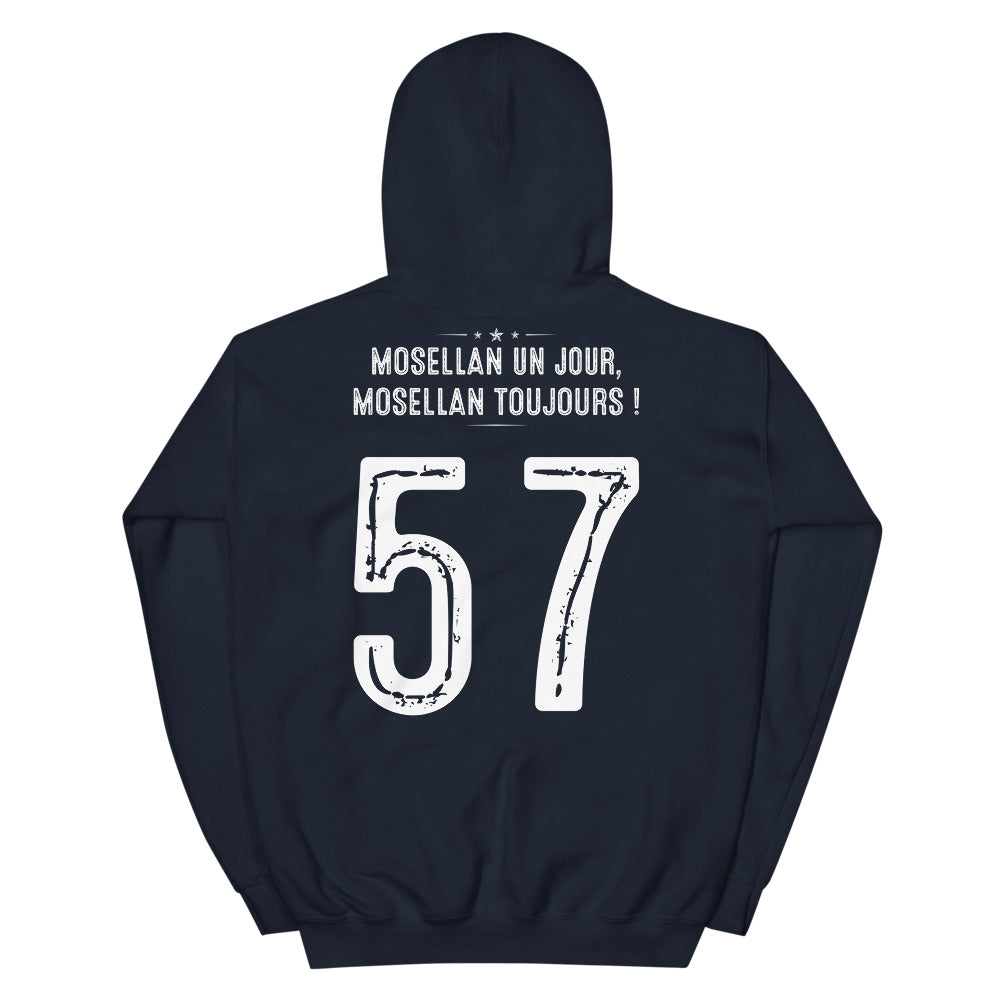 Sweat à capuche Lorraine bleu marine dos - Mosellan un jour, toujours