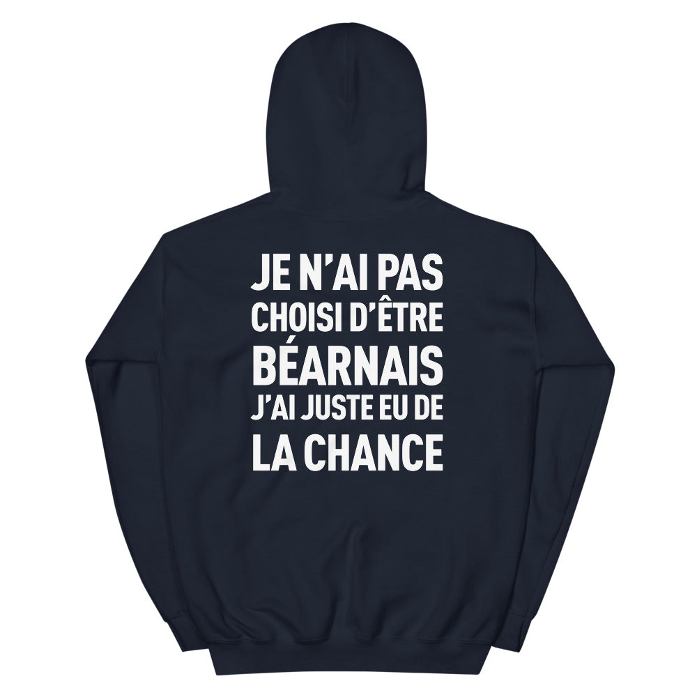 Sweat à capuche Béarn bleu marine dos - Je n'ai pas choisi d'être Béarnais
