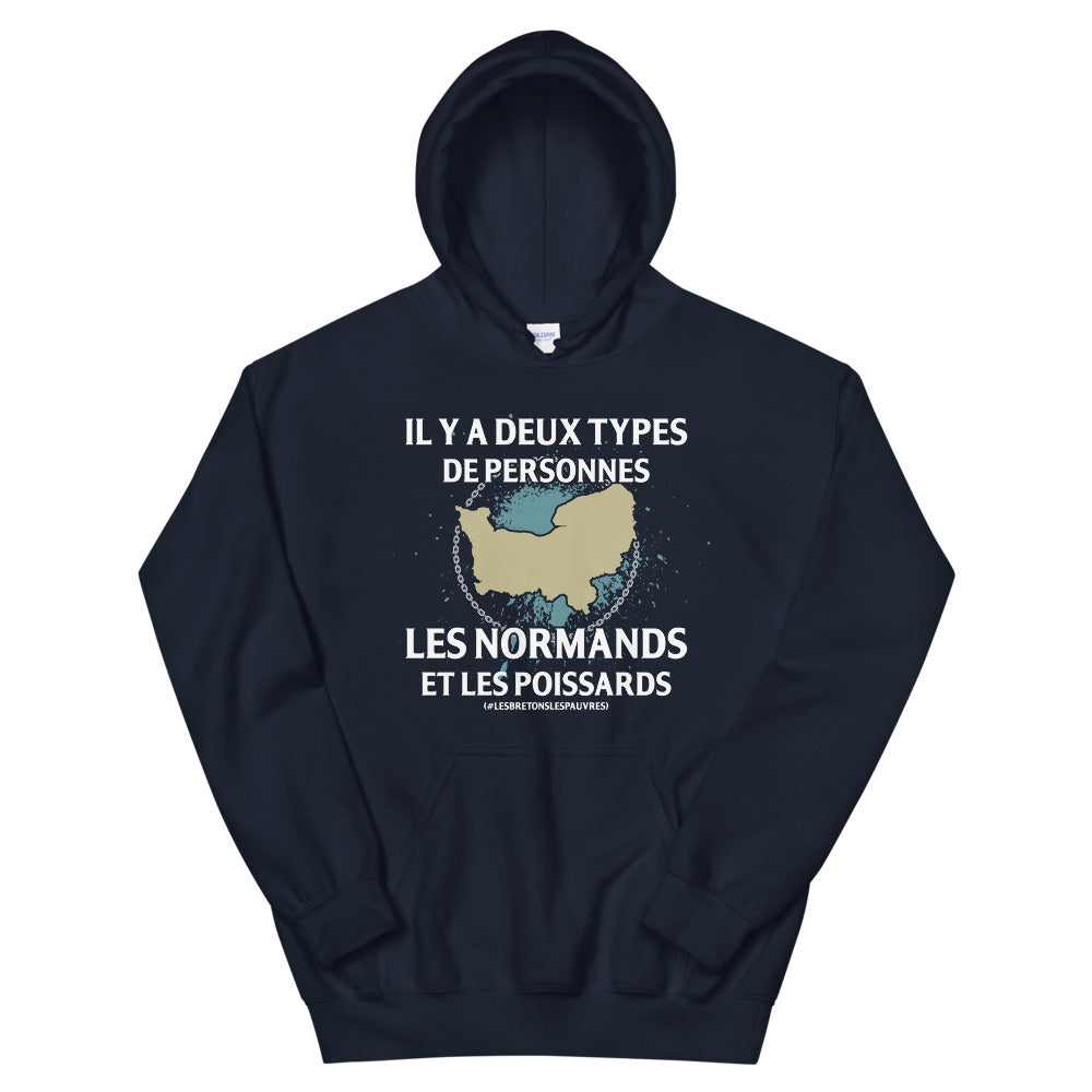 Sweat à capuche Normands et Poissards bleu marine dos - Deux types de personnes