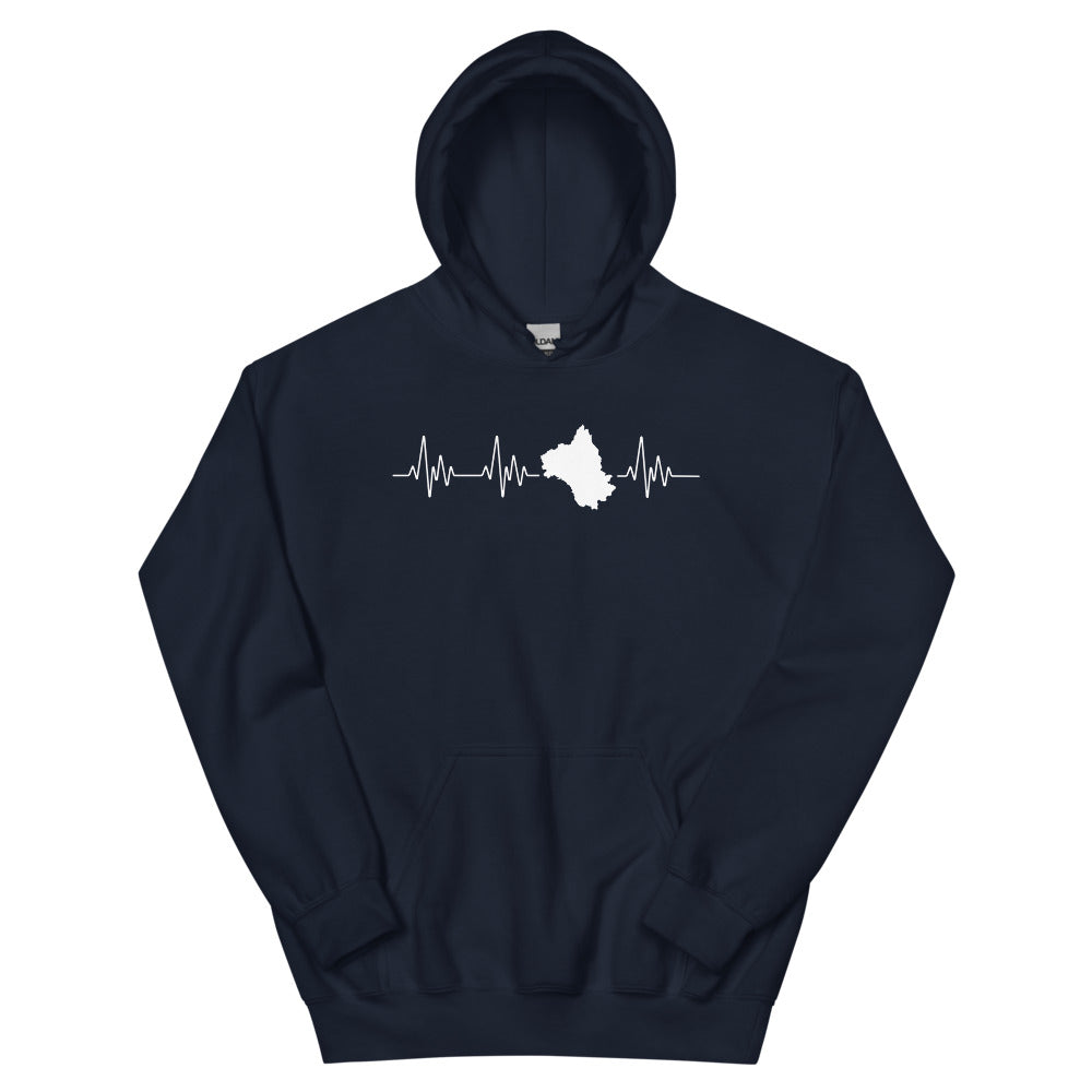 Sweat à capuche Aveyron noir dos - Battement de coeur carte