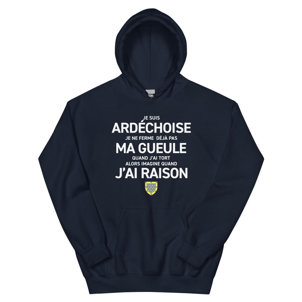 Sweatshirt Ardéchoise bordeaux - Je suis Ardéchoise je ne ferme pas ma gueule