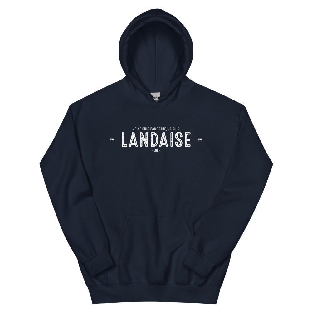 Sweatshirt Landaise bleu marine dos - Je suis Landaise je ne ferme pas ma gueule