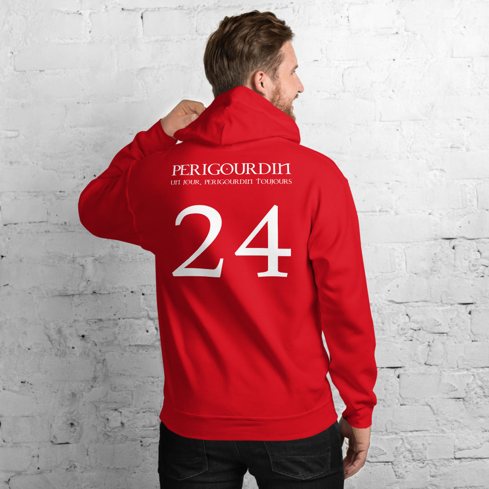 Sweat à capuche Dordogne rouge dos - Périgourdin un jour, toujours