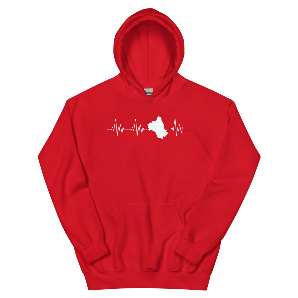 Sweat à capuche Aveyron bordeaux dos - Battement de coeur carte