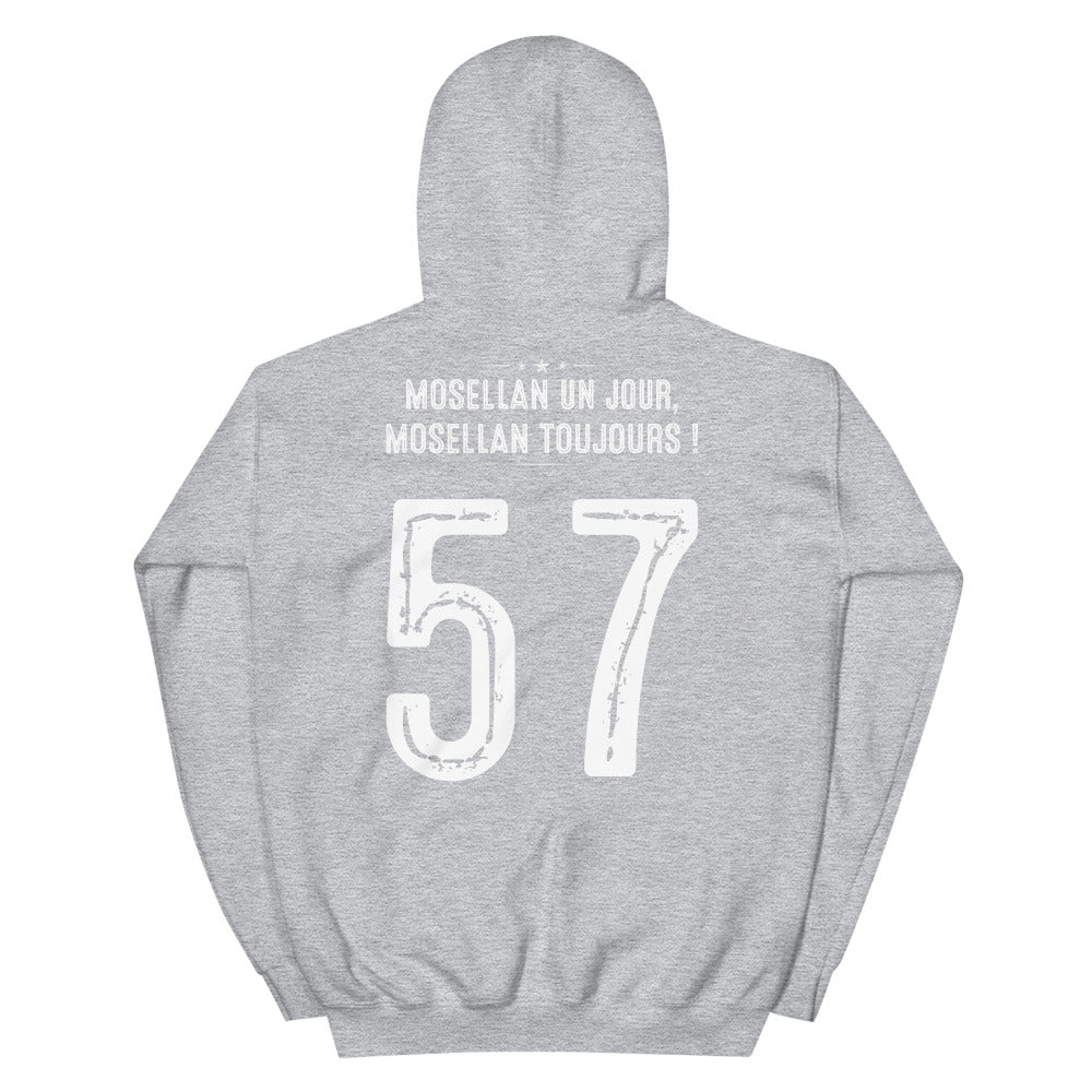 Sweat à capuche Lorraine bleu marine - design Mosellan un jour, toujours