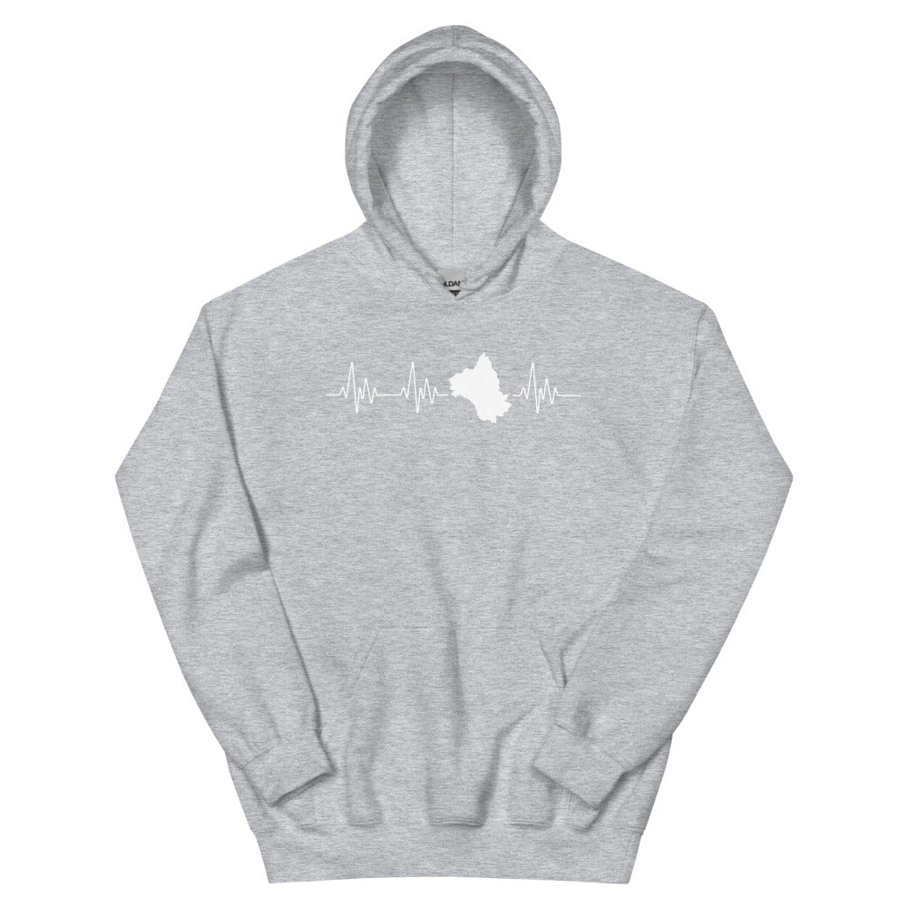 Sweat à capuche Aveyron rouge - Battement de coeur carte