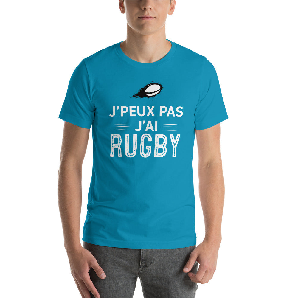 T-shirt Rugby noir chiné - J'peux pas, j'ai rugby dos