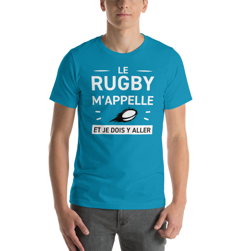 T-shirt Rugby noir chiné dos - Le rugby m'appelle