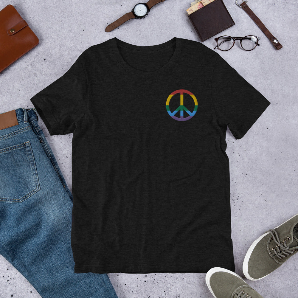 T-shirt LGBT noir dos - Signe de la paix brodé