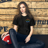 Thumbnail for T-shirt LGBT bleu marine dos - Signe de la paix brodé