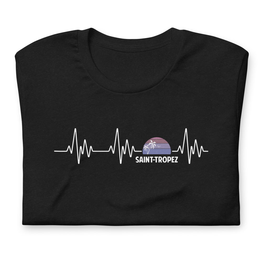 T-shirt Provence noir chiné - design couché de soleil et palmier