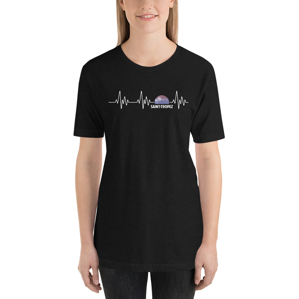 T-shirt Provence bleu marine - design couché de soleil et palmier