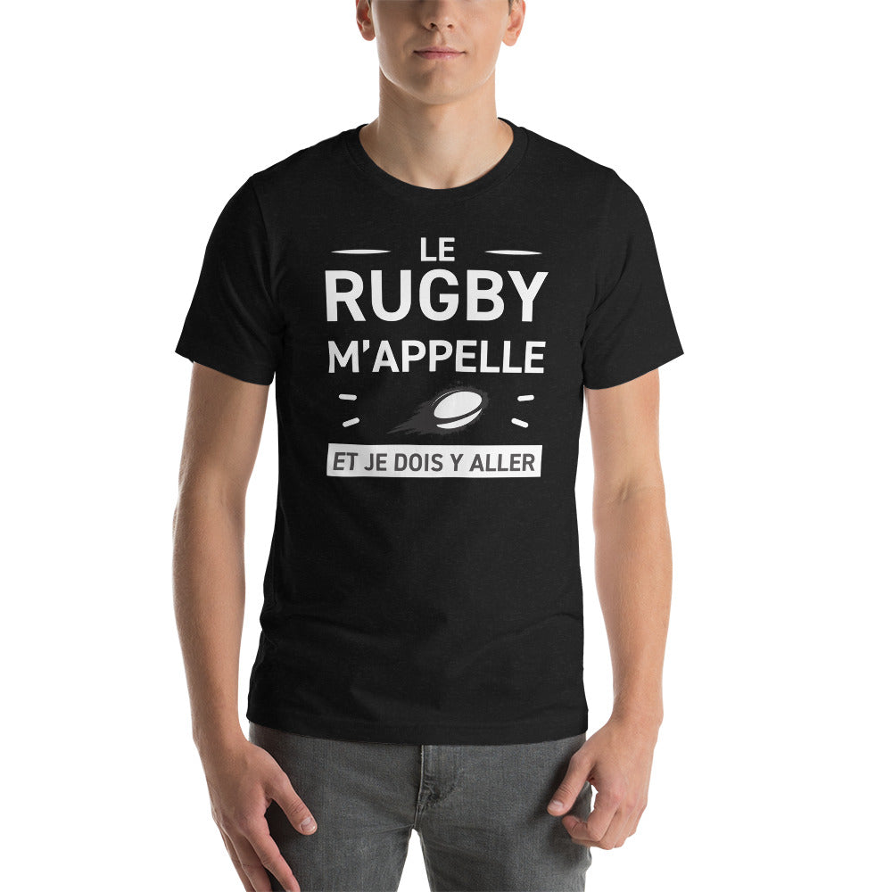 T-shirt Rugby noir chiné - Le rugby m'appelle