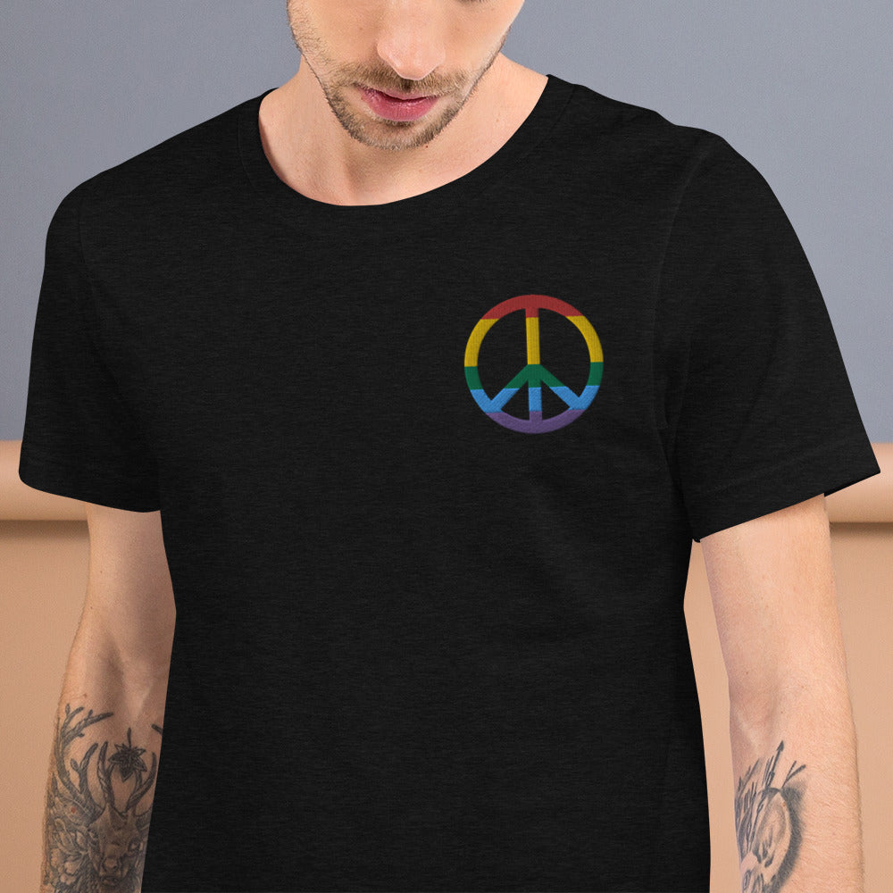 T-shirt LGBT noir chiné dos - Signe de la paix brodé