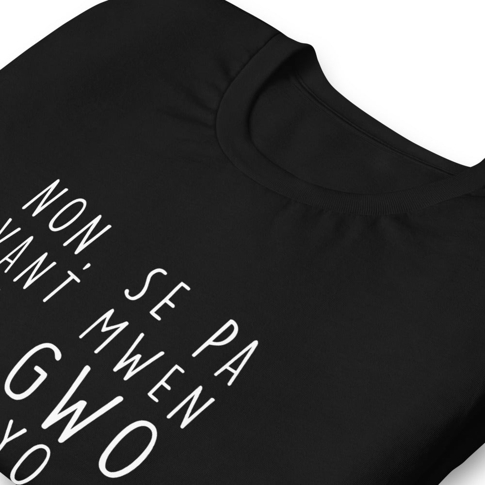 T-shirt Haïti bleu marine dos - Non se pa vant mwen ki gwo
