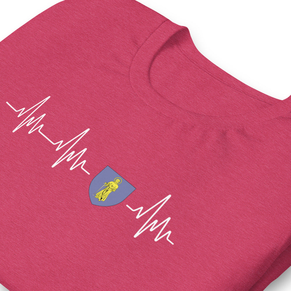 T-shirt Provence framboise chiné dos - Blason et battement de cœur