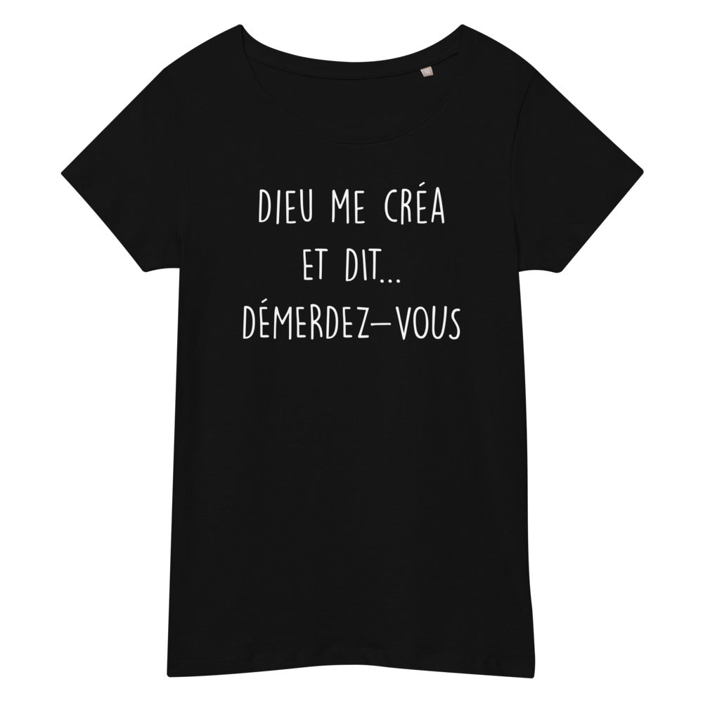 T-shirt humour bleu marine dos - Dieu me créa, démerdez-vous !