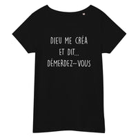 Thumbnail for T-shirt humour bleu marine dos - Dieu me créa, démerdez-vous !