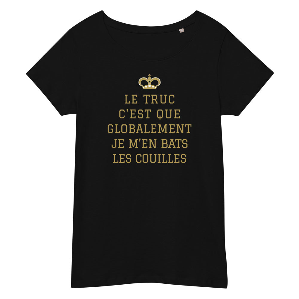T-shirt humour femme bleu marine - Je m'en bats les couilles