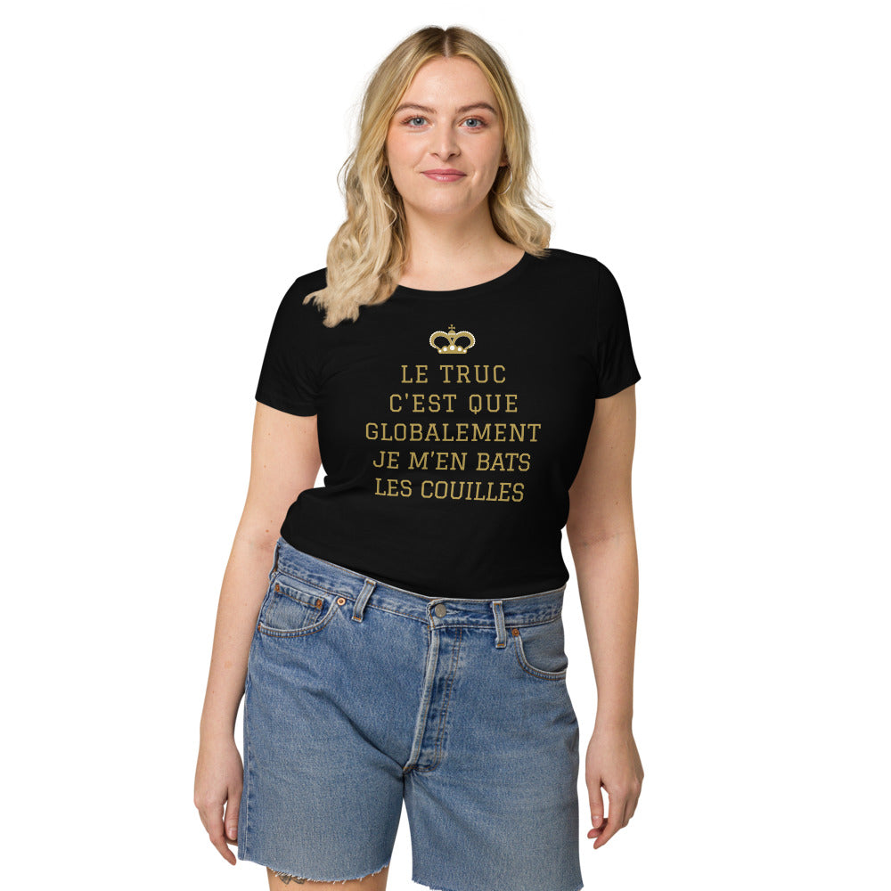 T-shirt humour femme vert bouteille dos - Je m'en bats les couilles